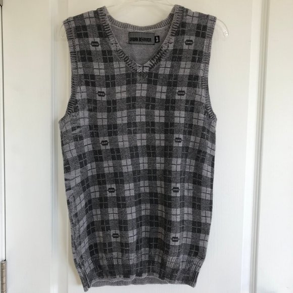 Urban Behavior Grey Plaid Check Pullover V-Neck Sweater Vest Acrylic/Wool - Picture 5 of 6